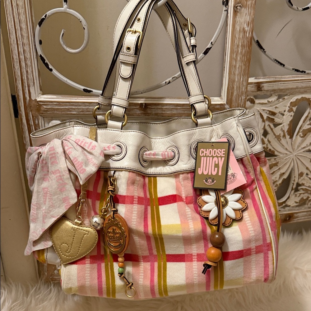 Y2K Authentic Juicy Couture Pink and Yellow Plaid Daydreamer Bag 💕 - Picture 17 of 17